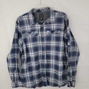WRANGLER ATG Mens Size 2XL Button Up Shirt BLUE Plaid Long Sleeve Vented Work